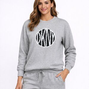 DKNY Printed Logo Crewneck Sweatshirt in grey with a sequined logo Size XS